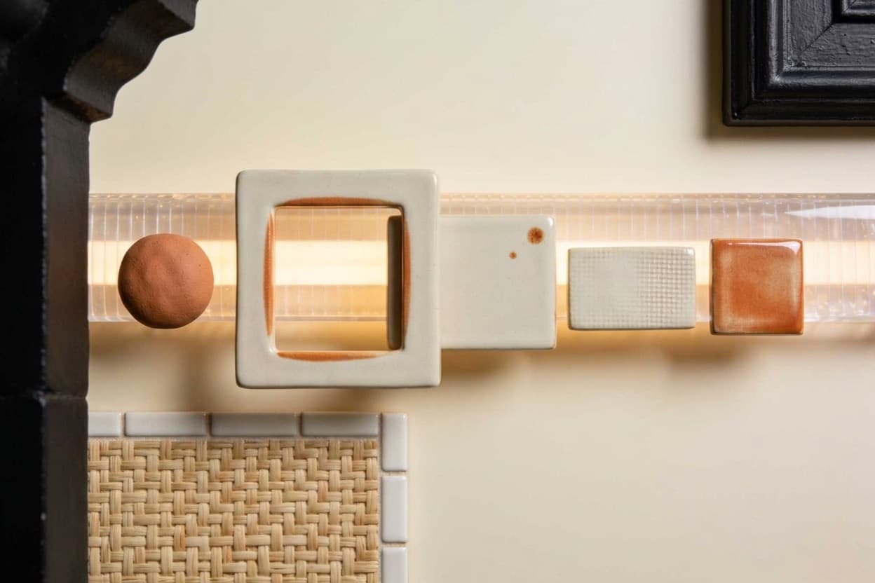 Tactile image-making objects arranged from a reference to finished outputs.